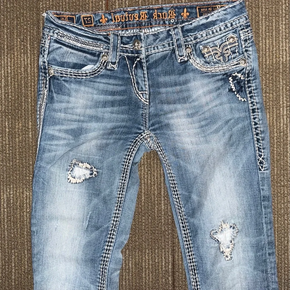 Rock Revival Blue Denim Jeans with Orange Stitching - Picture 5 of 8